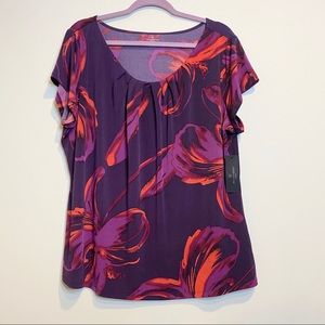Worthington Abstract Watercolor Floral Blouse-#84